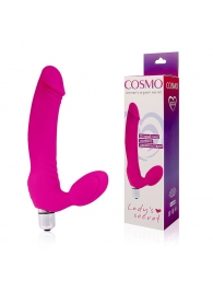 Розовый силиконовый безремневой страпон с вибрацией - Cosmo - купить с доставкой в Новосибирске