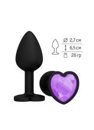 Черная силиконовая пробка с лиловым кристаллом - 7,3 см. - Джага-Джага - купить с доставкой в Новосибирске