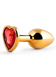 Золотистая анальная пробка с красным стразом-сердечком - 7 см. - Anal Jewelry Plug - купить с доставкой в Новосибирске