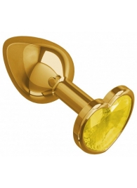 Золотистая анальная втулка с желтым кристаллом-сердечком - 7 см. - Джага-Джага - купить с доставкой в Новосибирске