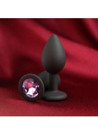 Черная анальная пробка с лиловым кристаллом - 7,2 см. - Сима-Ленд - купить с доставкой в Новосибирске
