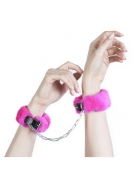 Кожаные наручники со съемной розовой опушкой - Лунный свет - купить с доставкой в Новосибирске