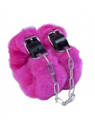 Кожаные наручники со съемной розовой опушкой - Лунный свет - купить с доставкой в Новосибирске