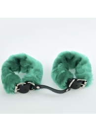 Черные кожаные наручники со съемной зеленой опушкой - Sitabella - купить с доставкой в Новосибирске