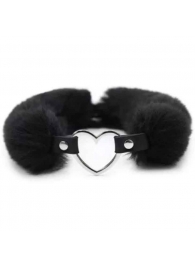 Черный меховой ошейник с металлическим сердечком - Notabu - купить с доставкой в Новосибирске