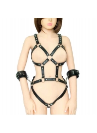 Черное боди-портупея с пристегивающимися наручниками - Секс-кукла с вибрирующей вагиной и анусом Jamie Lynn CyberSkin Vibrating Doll with Pussy   Ass - купить с доставкой в Новосибирске
