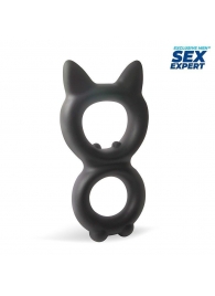 Черное двойное эрекционное кольцо с кошачьими ушками - Sex Expert - в Новосибирске купить с доставкой