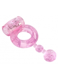 Розовое эрекционное кольцо с вибратором и хвостом - Toyfa Basic - в Новосибирске купить с доставкой