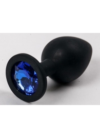 Черная силиконовая анальная пробка с синим стразом - 8,2 см. - 4sexdreaM - купить с доставкой в Новосибирске