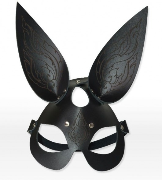Чёрная кожаная маска с длинными ушками и эффектом тату - Sitabella - купить с доставкой в Новосибирске
