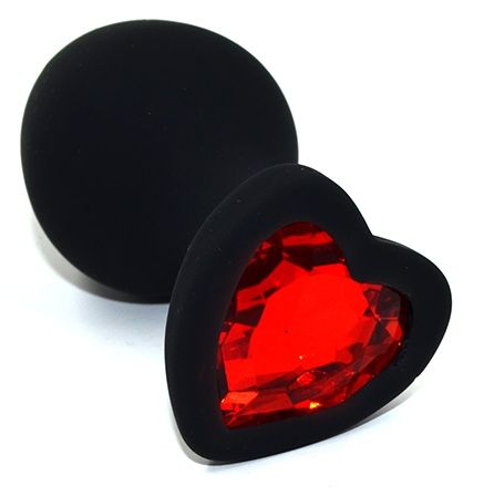 Черная анальная силиконовая пробка с красным кристаллом в форме сердца - 8,8 см. - Kanikule - купить с доставкой в Новосибирске