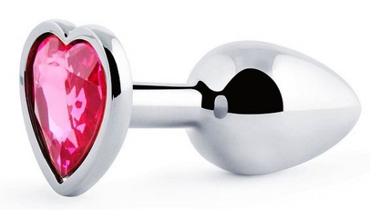 Серебристая анальная пробка с розовым кристаллом-сердечком - 7 см. - Anal Jewelry Plug - купить с доставкой в Новосибирске