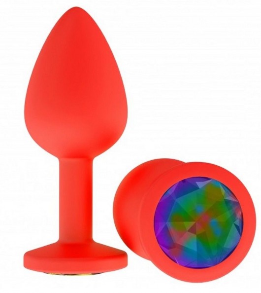 Красная анальная втулка с разноцветным кристаллом - 7,3 см. - Джага-Джага - купить с доставкой в Новосибирске