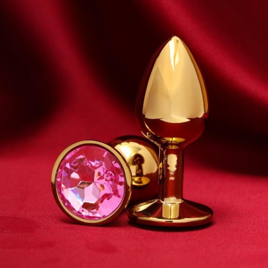 Золотистая анальная пробка с розовым кристаллом - Сима-Ленд - купить с доставкой в Новосибирске