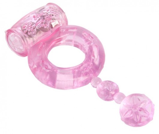Розовое эрекционное кольцо с вибратором и хвостом - Toyfa Basic - в Новосибирске купить с доставкой