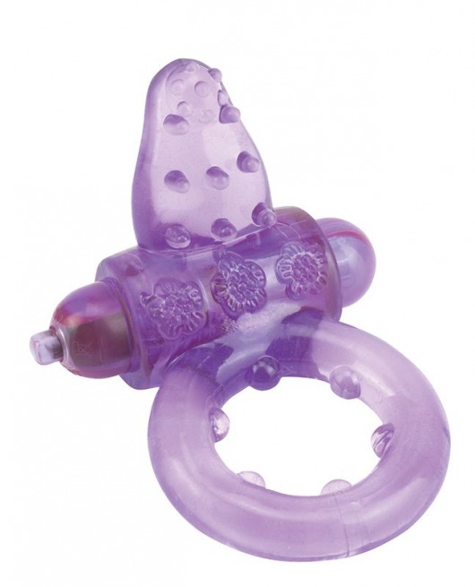 Фиолетовое эрекционное кольцо с вибрацией и рельефным язычком NUBBY CLITORAL PROBE COCKRING - Seven Creations - в Новосибирске купить с доставкой
