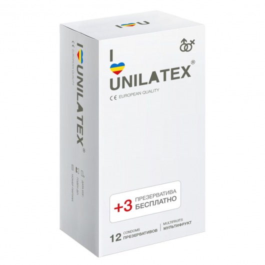 Разноцветные ароматизированные презервативы Unilatex Multifruit  - 12 шт. + 3 шт. в подарок - Unilatex - купить с доставкой в Новосибирске