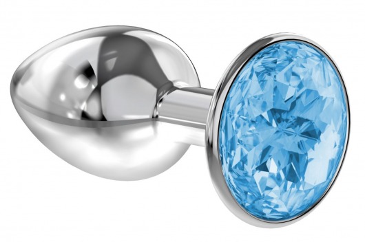 Малая серебристая анальная пробка Diamond Light blue Sparkle Small с голубым кристаллом - 7 см. - Lola Games - купить с доставкой в Новосибирске