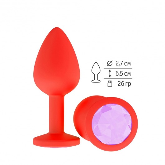 Красная анальная втулка с сиреневым кристаллом - 7,3 см. - Джага-Джага - купить с доставкой в Новосибирске